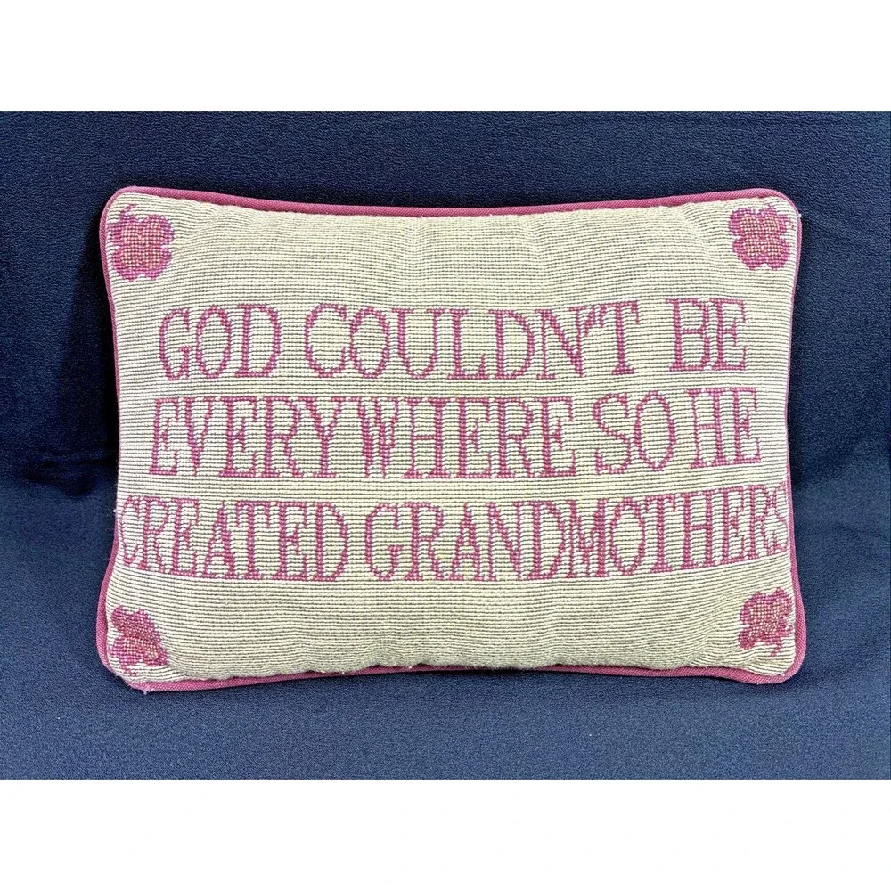 Tapestry Throw Pillow God Created Grandmother 9x12 Cottagecore Religious Vintage